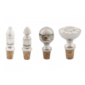 Conjunto 4 Peças de Fechadores de Garrafa Cortiça com Aço Inox e Madrepérola 8x4 cm