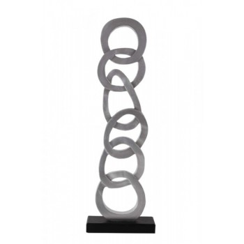 Escultura Corrente Metalizada Decorativa com Base de Madeira A12xC30xL93 cm