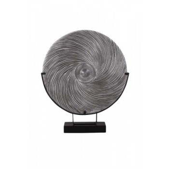 Escultura Redonda Decorativa Redemoinho em Ferro com Base de Madeira A62xC72xL10 cm