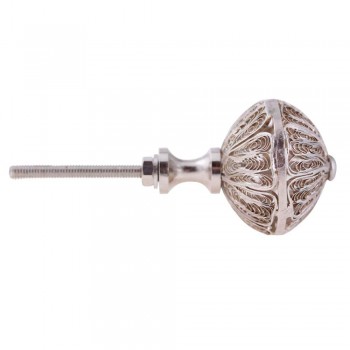Puxador Redondo Prata c/ Detalhes em Metal Vazado 3x4x8 cm