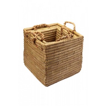 Conjunto de Cesto Fibra Natural Quadrado com Alça 3 Peças