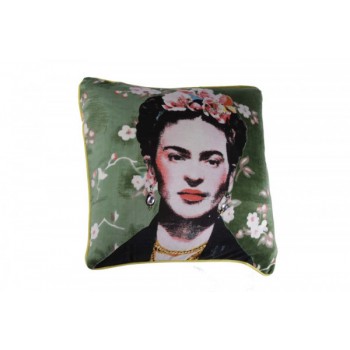Capa de Almofada em Algodão Verde c/ Estampa Frida A45xL45 cm