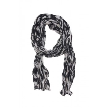 Echarpe em Algodão Amassado Branco/Preto Rajado A180xL50 cm