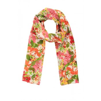 Echarpe em Algodão Floral Verde e Laranja A160xL50 cm