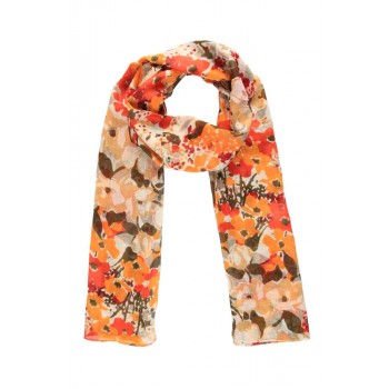 Echarpe em Algodão Laranja Floral A160xL50 cm