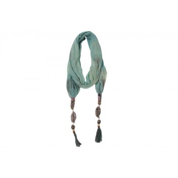 Echarpe Tie Dye Turquesa c/ Penduricalhos Viscose 170x35 cm