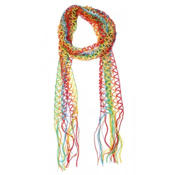 Echarpe em Poliéster Vazado  Multicolor com Franja A150xL15 cm