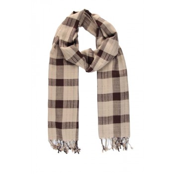 Echarpe em Viscose Xadrez Cinza e Chocolate com Franja A180xL50