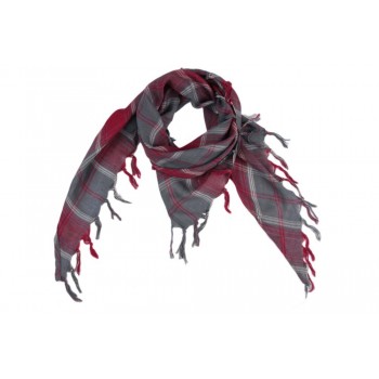 Lenço em Viscose Triangular Xadrez Cinza e Vermelho 95x95 cm