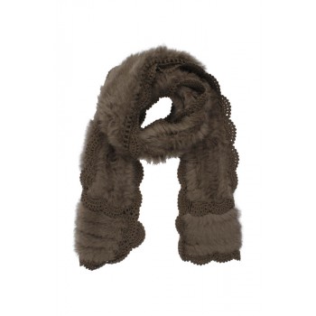 Cachecol Pele Natural e Tricot Cinza e Marrom A149xL24 cm