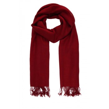Echarpe em Cashmere e Viscose Vinho Lisa com Franja A180xL75 cm