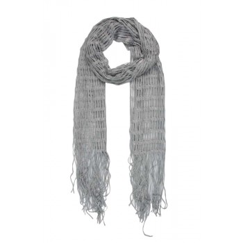 Echarpe em Viscose Vazado Prata com Glíter e Franja A140xL45 cm