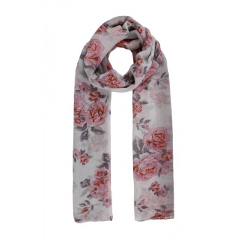 Echarpe  Branca Floral Rosa Poliéster 180x100 cm