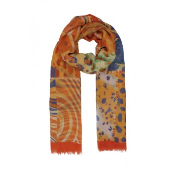 Echarpe Animal Print Laranja e Roxo Algodão 180x115 cm