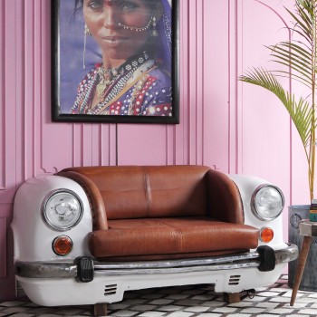 SOFA CAR DE FERRO E COURO M - 9070 159 X 65X 75 CM