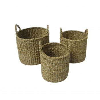 JG 03 PCS CESTOS REDONDO FIBRA NATURAL  BDH-10