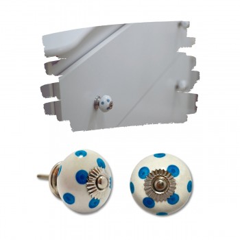 Puxador Decorativo Redondo Branco Azul Soft Ceramica e Metal