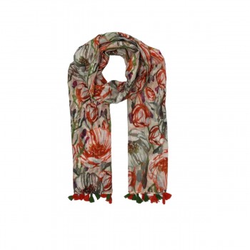 XALE 100%  POLIESTER  FLORAL ABSTRACT LARANJA E VERDE 180X90 CM