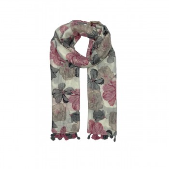 XALE 100%  POLIESTER FLORAL CINZA E ROSA 180X90 CM -