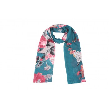 Echarpe Azul Turquesa Floral Rosa Poliéster 178x88 cm