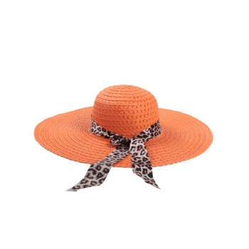 Chapéu Laranja em Fibra Natural Celulose c/ Faixa Animal Print Marrom 58x12 cm